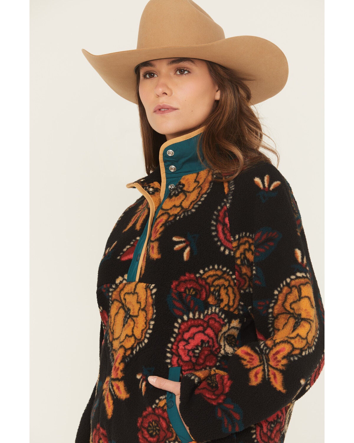 Image #3 - Wrangler Retro Women's Floral Print Sherpa Pullover, Black, hi-res