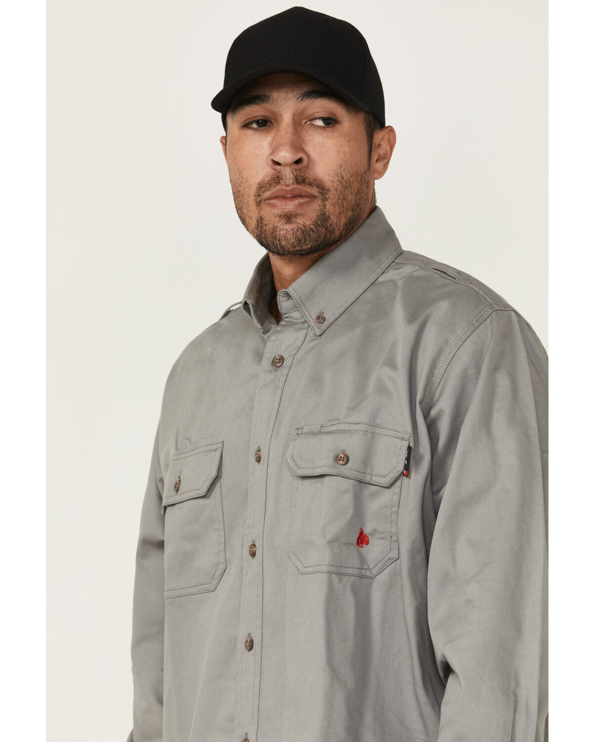 Image #2 - Forge Workwear Men's FR Solid Long Sleeve Button-Down Work Shirt, Light Grey, hi-res