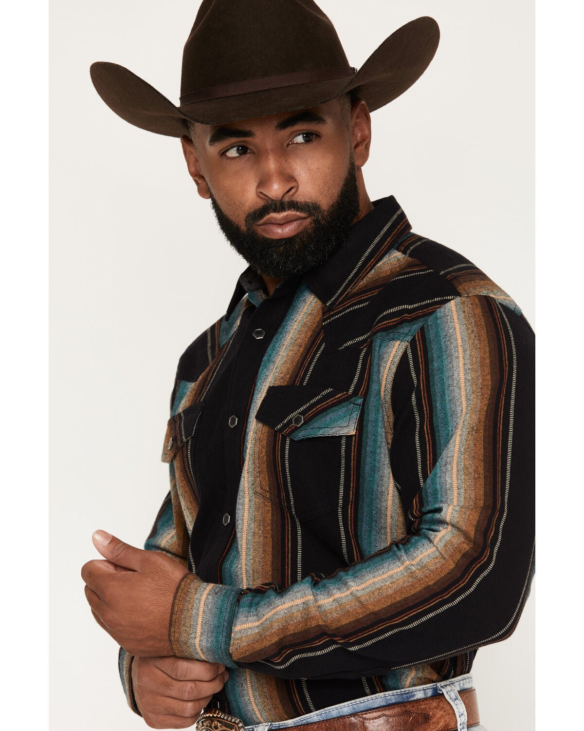 Image #2 - Cody James Men's Yelapa Stripe Print Long Sleeve Snap Flannel Shirt, Black, hi-res
