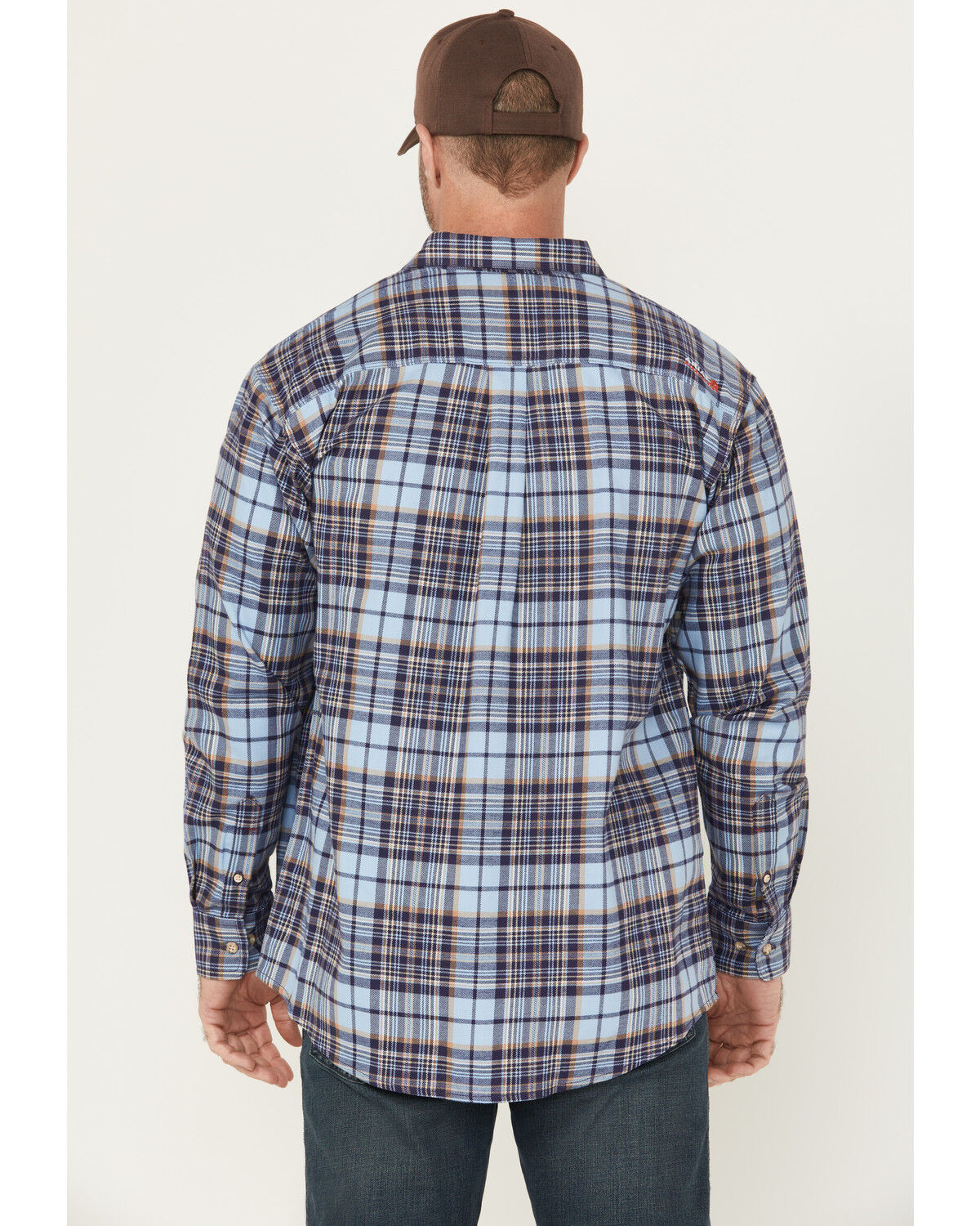Image #4 - Ariat Men's FR Cienega Plaid Print Long Sleeve Button-Down Work Shirt, Indigo, hi-res