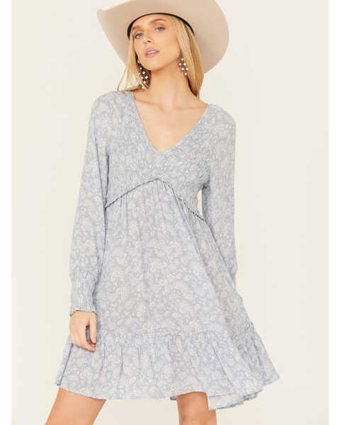 Bila Women's Floral Long Sleeve Mini Dress, Blue, hi-res
