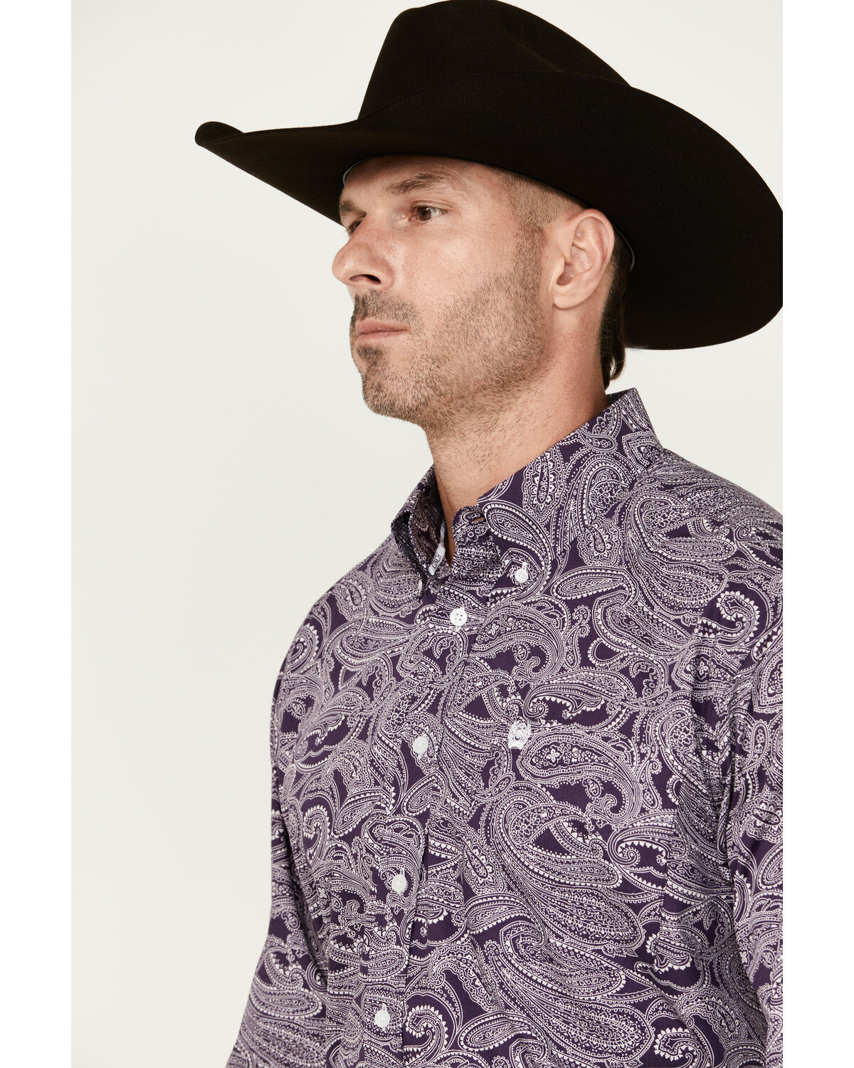 Image #2 - Cinch Men's Paisley Print Long Sleeve Button-Down Western Shirt - Big, Purple, hi-res