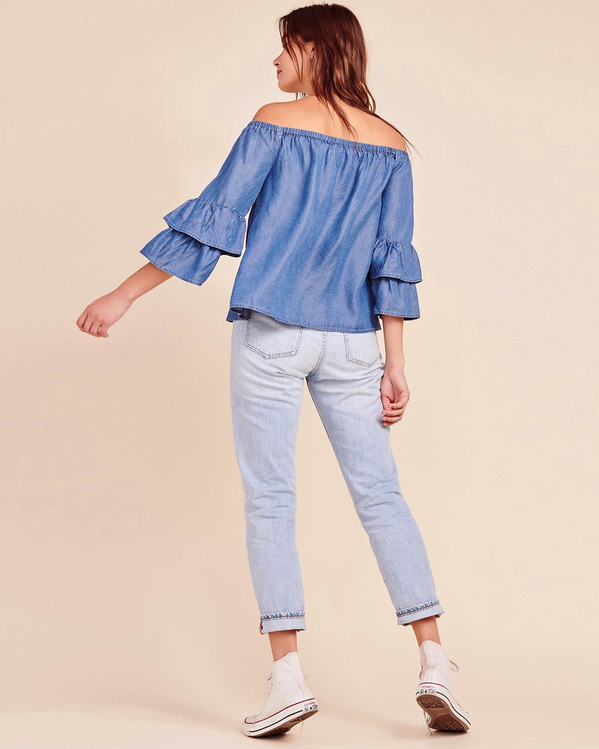 Image #2 - BB Dakota Women's Bohemian Rhapsody Ruffle Top, Medium Blue, hi-res