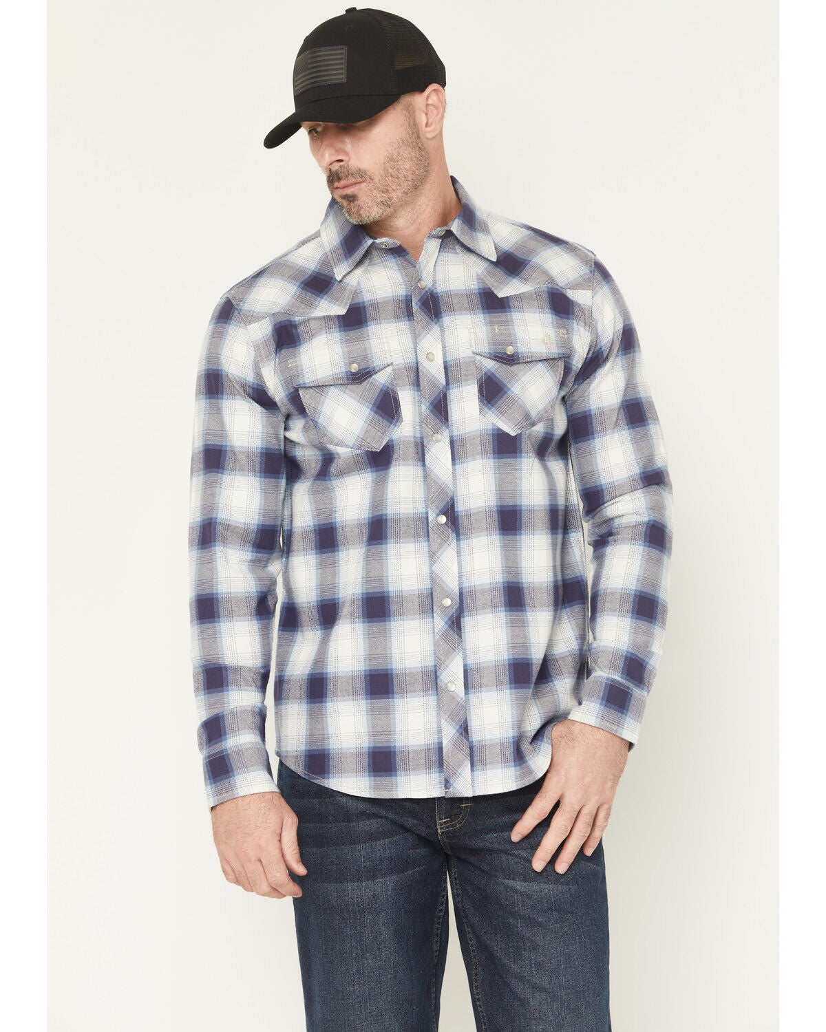 Cody James Men's FR Tex Plaid Print Long Sleeve Snap Work Shirt, Tan, hi-res