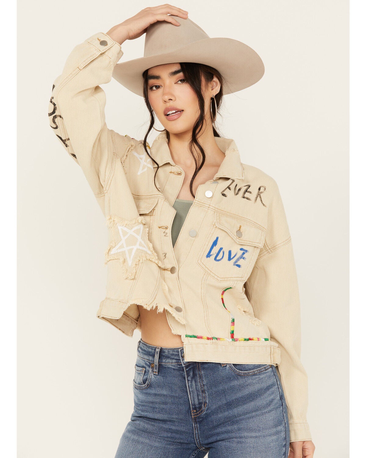 POL Women's Drawing Embellished Jacket, Cream, hi-res