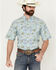 Image #1 - Ariat Men's Edwin Palm Tree Island Print Short Sleeve Button-Down Western Shirt, Blue, hi-res