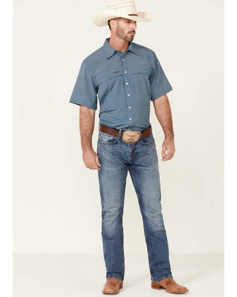 Image #2 - Panhandle Men's Performance Arrow Geo Print Short Sleeve Button Down Western Shirt , Blue, hi-res