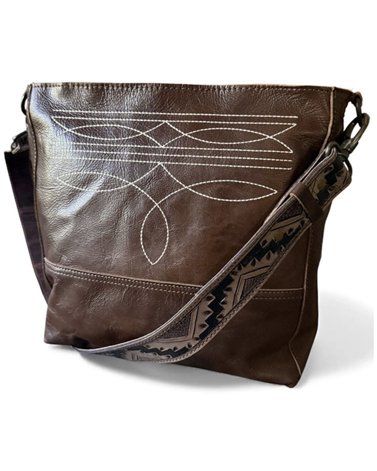 Ranch Junkie Women's The Rancho Boot Stitch Bucket Purse, Chocolate, hi-res