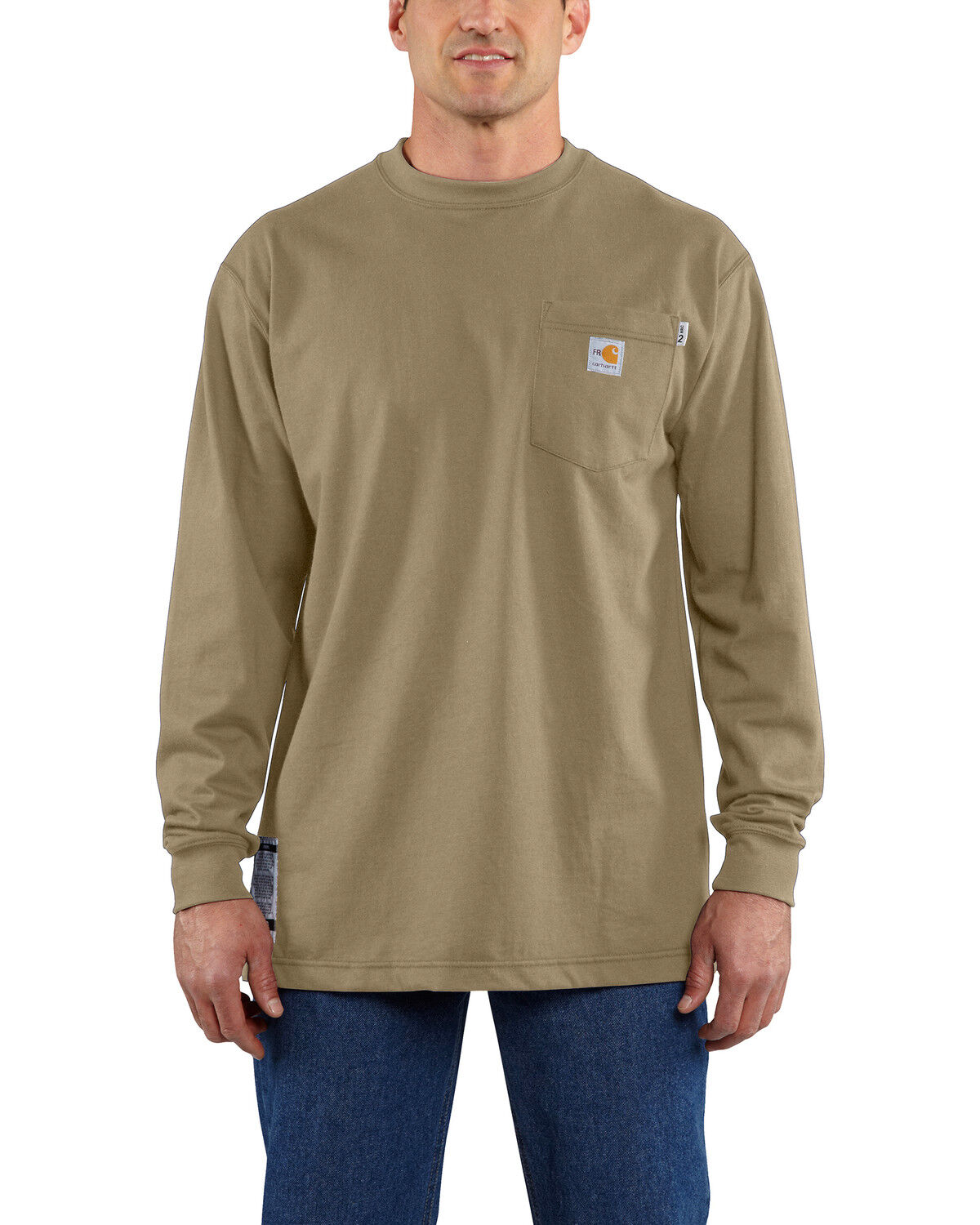 Image #1 - Carhartt Men's Flame Resistant Force Long Sleeve Work T-Shirt - Big, Beige/khaki, hi-res