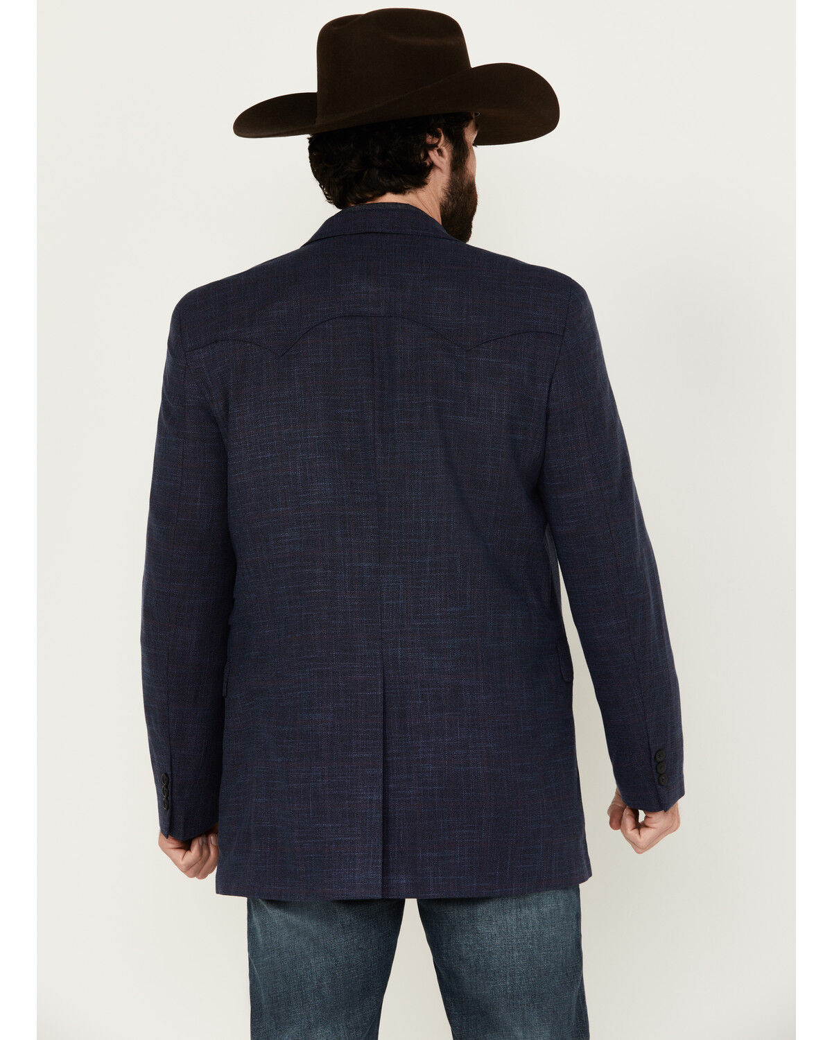 Image #4 - Circle S Men's Plaid Print Western Sportcoat, Navy, hi-res