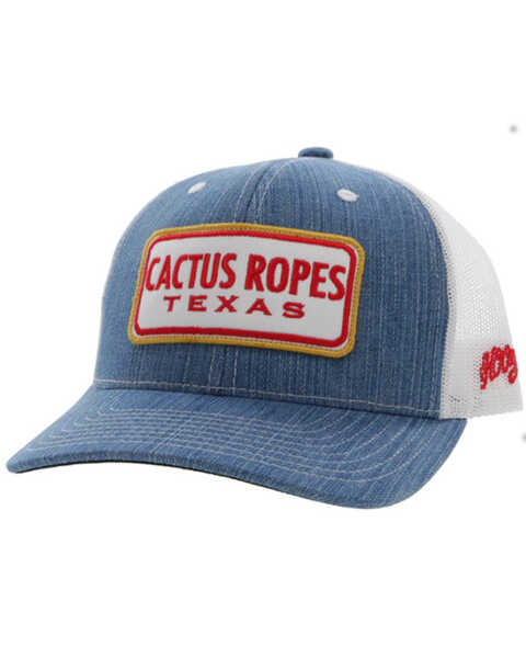 Hooey Men's Cactus Ropes Patch Denim Trucker Cap, Indigo, hi-res