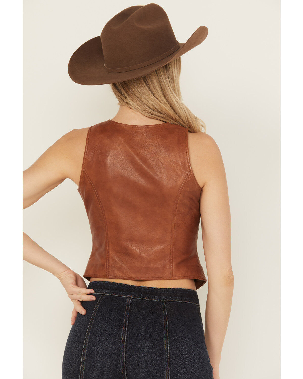 Image #5 - Idyllwind Women's Fitted Button-Down Leather Vest, Caramel, hi-res
