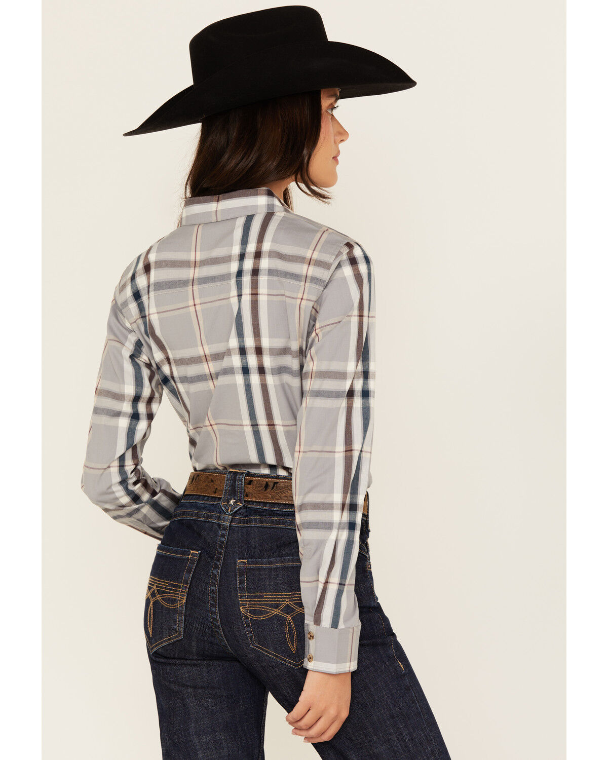 Image #4 - Shyanne Women's Plaid Print Long Sleeve Button-Down Stretch Western Shirt, Slate, hi-res
