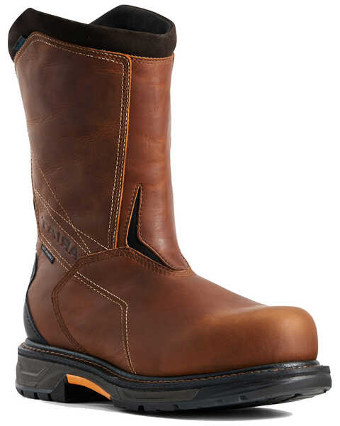 Ariat Men's Waterproof Workhog Western Work Boots - Carbon Safety Toe, Brown, hi-res