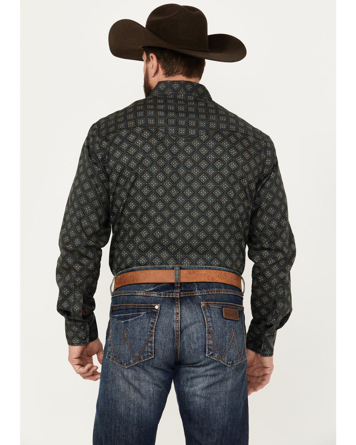 Image #4 - Wrangler Retro Men's Premium Medallion Print Long Sleeve Snap Western Shirt, Black, hi-res
