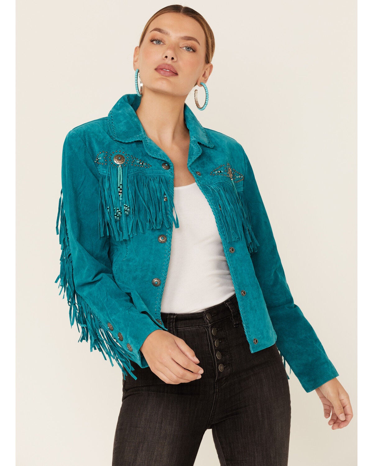 Beaded Boar Suede Leather Jacket 