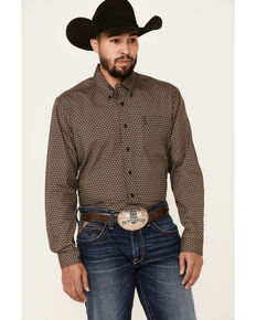 Cinch Men's Modern Fit Brown Geo Print Long Sleeve Button-Down Western Shirt , Brown, hi-res