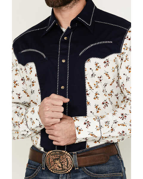 Image #3 - Wrangler Men's Rodeo Ben Color Block Floral Print Long Sleeve Pearl Snap Western Shirt , Multi, hi-res