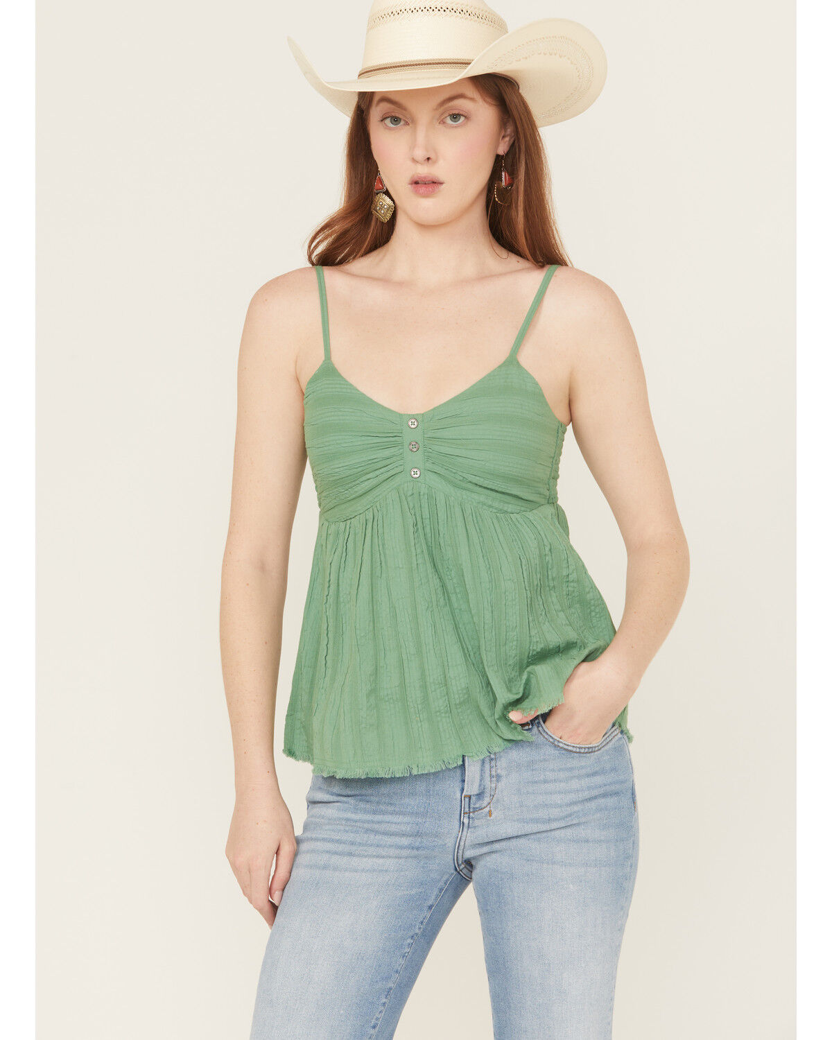 Image #1 - Cleo + Wolf Women's Enya Seersucker Striped Tank Top, Green, hi-res