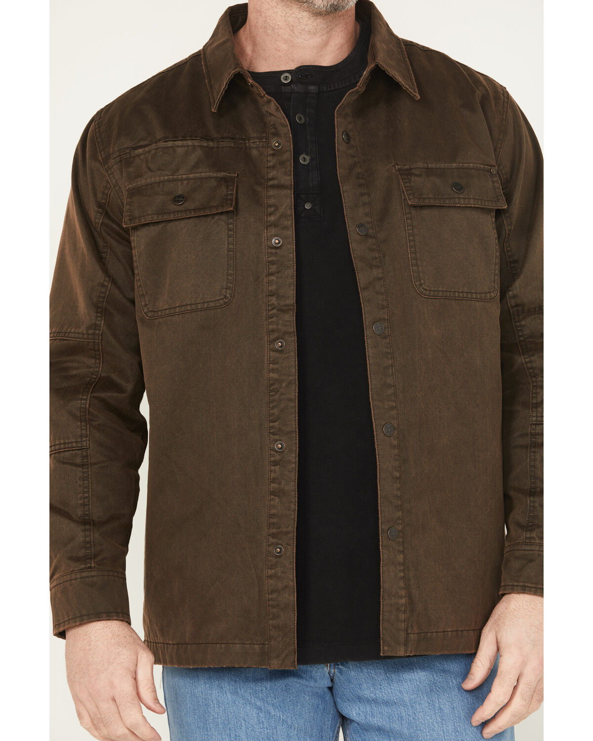 Image #3 - Thorogood Men's Sueded Canvas Snap Shirt Jacket, Dark Brown, hi-res