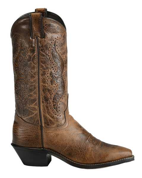 Image #2 - Abilene Women's Hand Tooled Inlay Western Boots - Snip Toe, Brown, hi-res