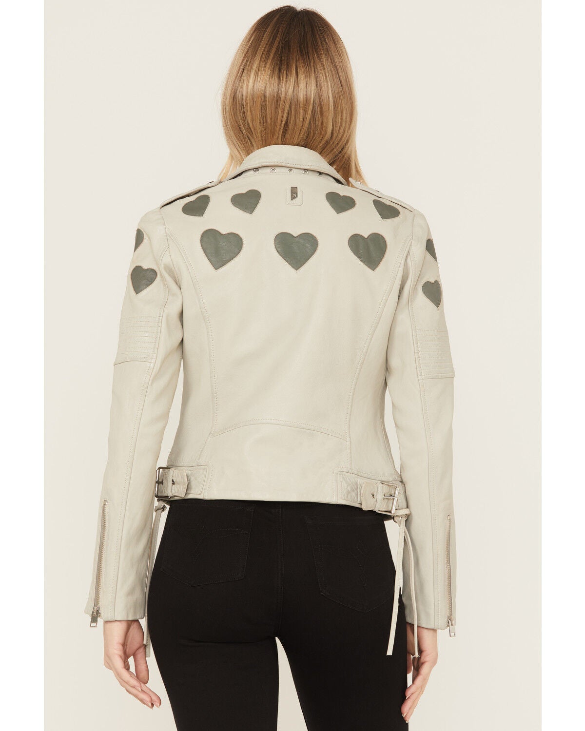 Mauritius Leather Women's Reo Heart Leather Moto Jacket, Off White, hi-res
