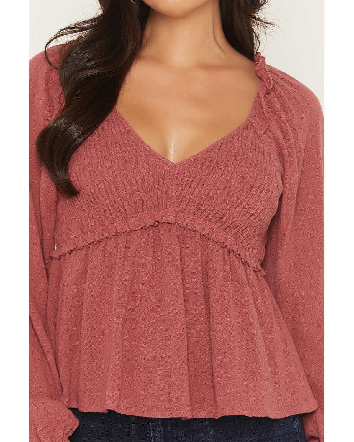 Image #3 - Yura Women's Long Sleeve Smocked Top, Rose, hi-res