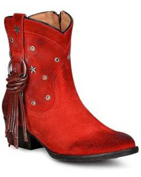Image #1 - Corral Women's Fringe Harness & Star Studded Booties - Round Toe, Red, hi-res