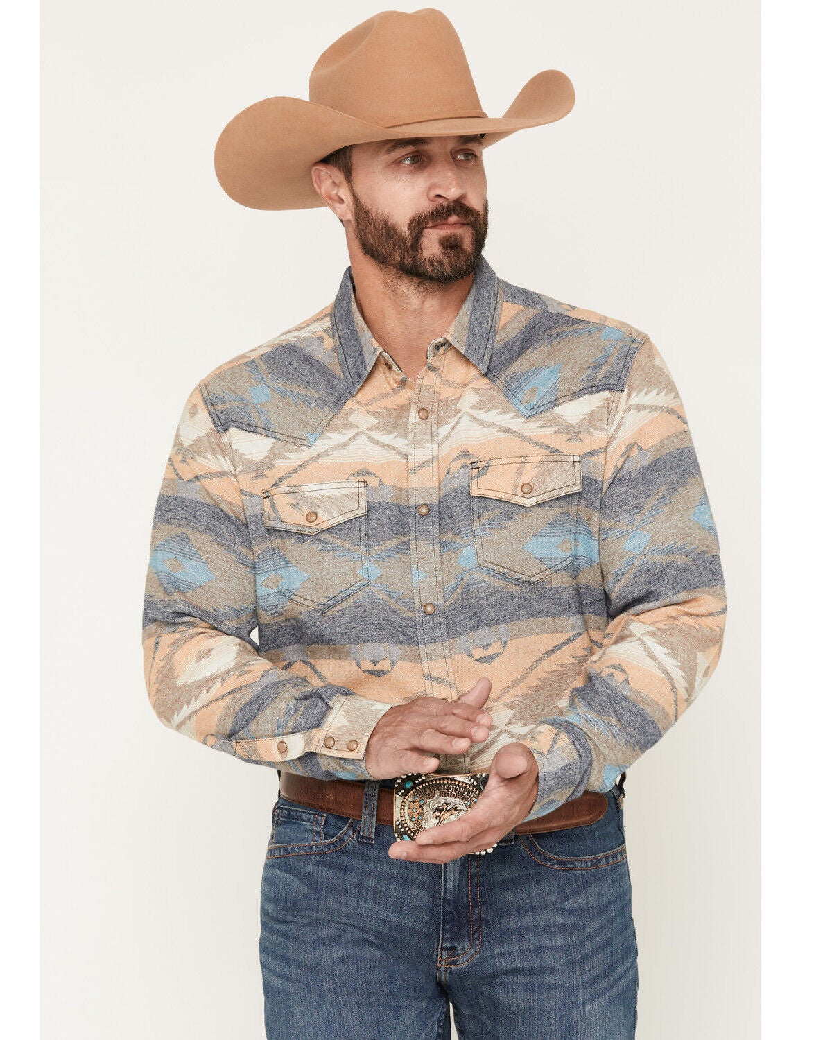 Cody James Men's Arrow Bear Southwestern Print Long Sleeve Snap Flannel Shirt - Tall, Multi, hi-res