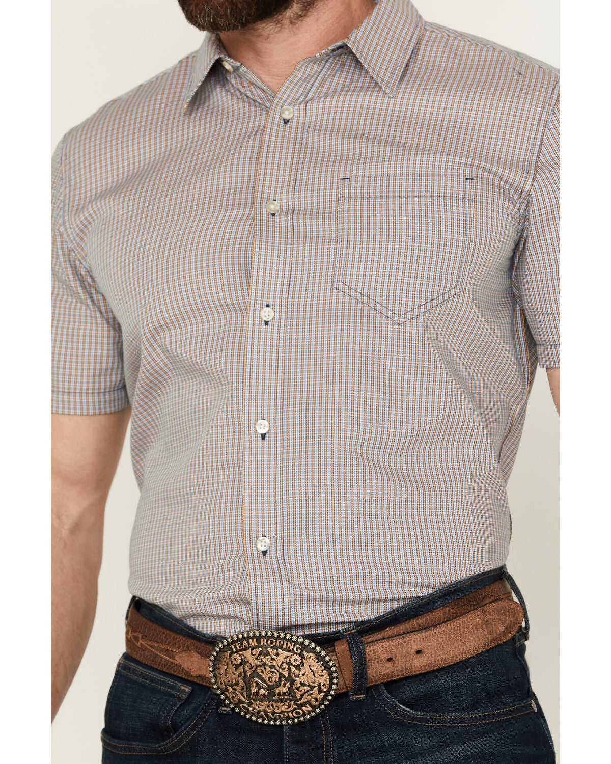 Image #3 - Gibson Men's Gold Cave Plaid Print Short Sleeve Button-Down Western Shirt, Multi, hi-res