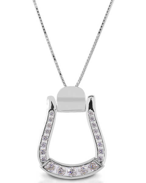 Image #1 -  Kelly Herd Women's Clear Stone Oxbow Stirrup Necklace , Silver, hi-res