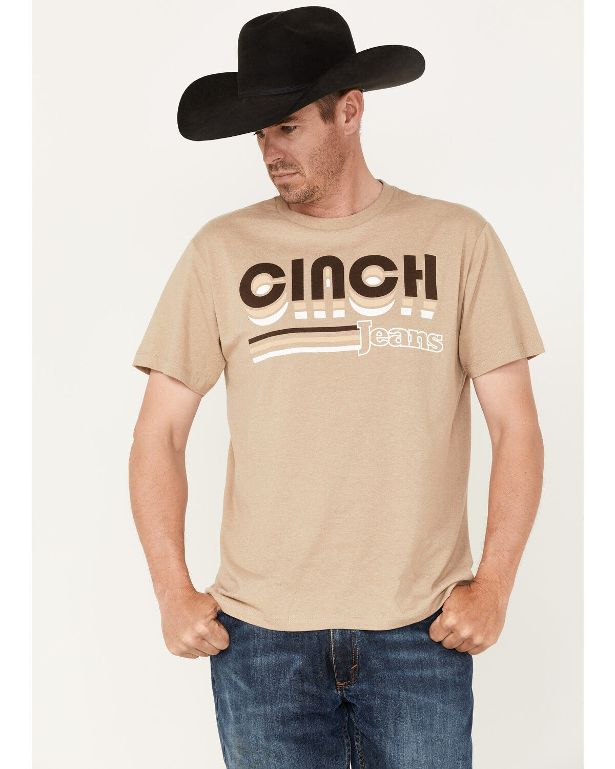 Image #1 - Cinch Men's Jeans Logo Graphic T-Shirt, Beige/khaki, hi-res