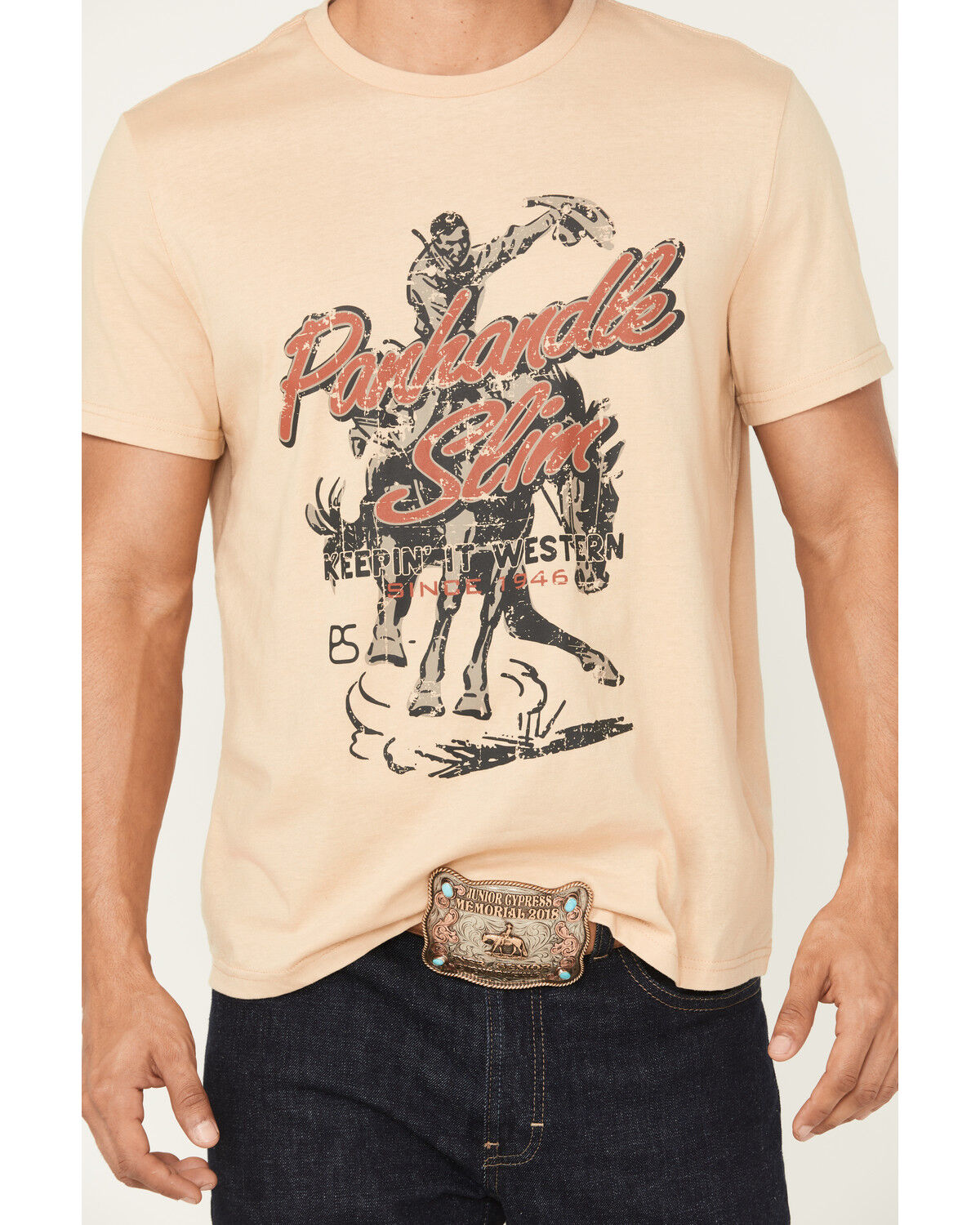 Image #3 - Panhandle Men's Cowboy Short Sleeve Graphic T-Shirt, Tan, hi-res