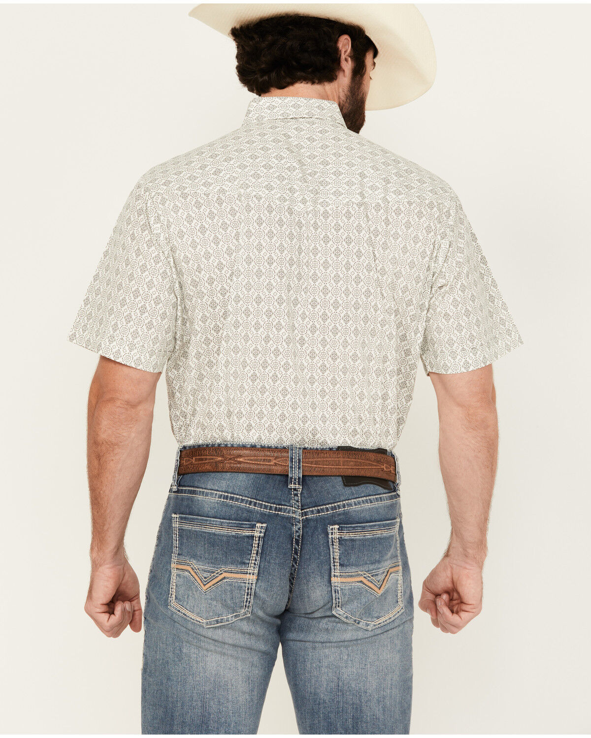 Image #4 - Ely Walker Men's Medallion Print Short Sleeve Snap Western Shirt - Big, Cream, hi-res
