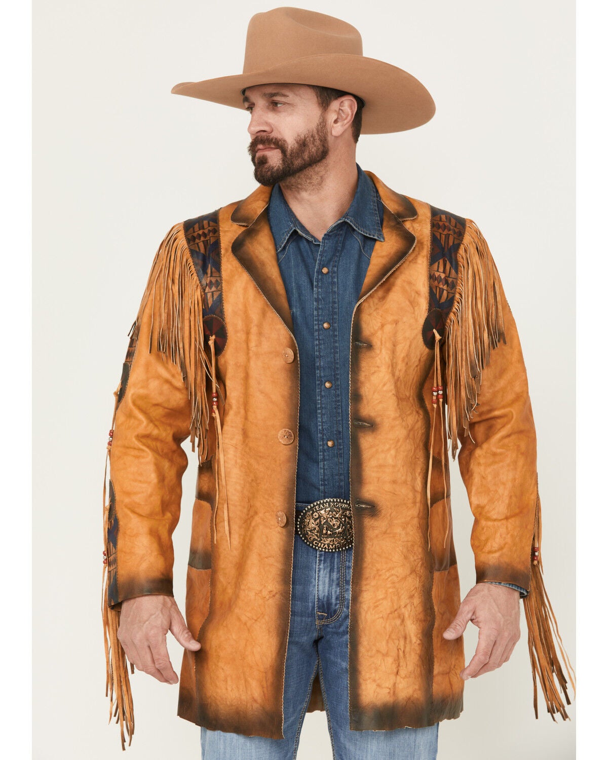 Kobler Men's Chinle Leather Long Fringe Jacket, Beige, hi-res