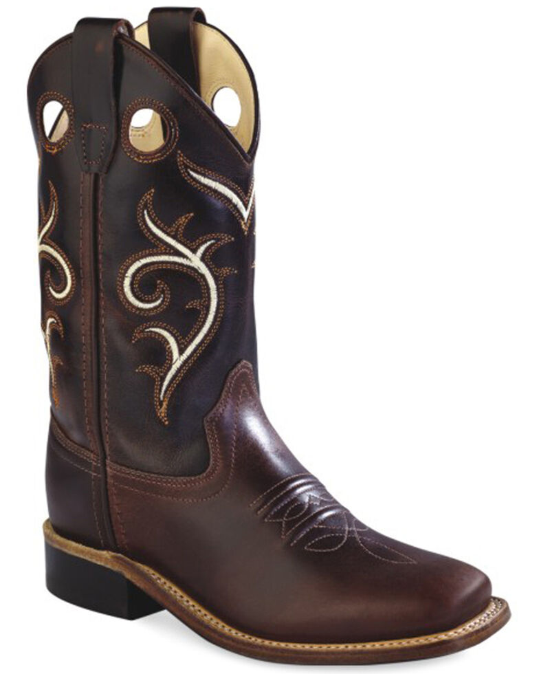 Old West Youth Boys' Brown Swirl Western Cowboy Boots - Square Toe, Brown, hi-res