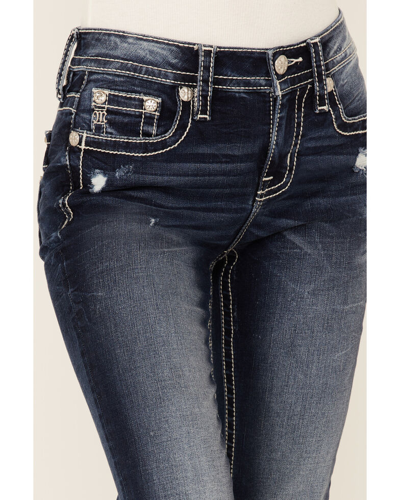 Miss Me Women's Leopard Chloe Bootcut Jeans, Dark Blue, hi-res