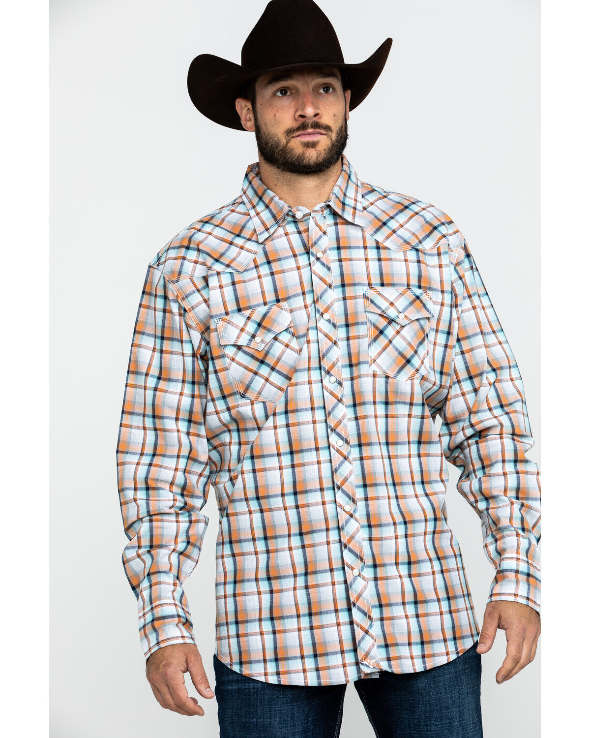 Image #5 - Wrangler 20X Men's Advanced Comfort Orange Plaid Long Sleeve Western Shirt, , hi-res