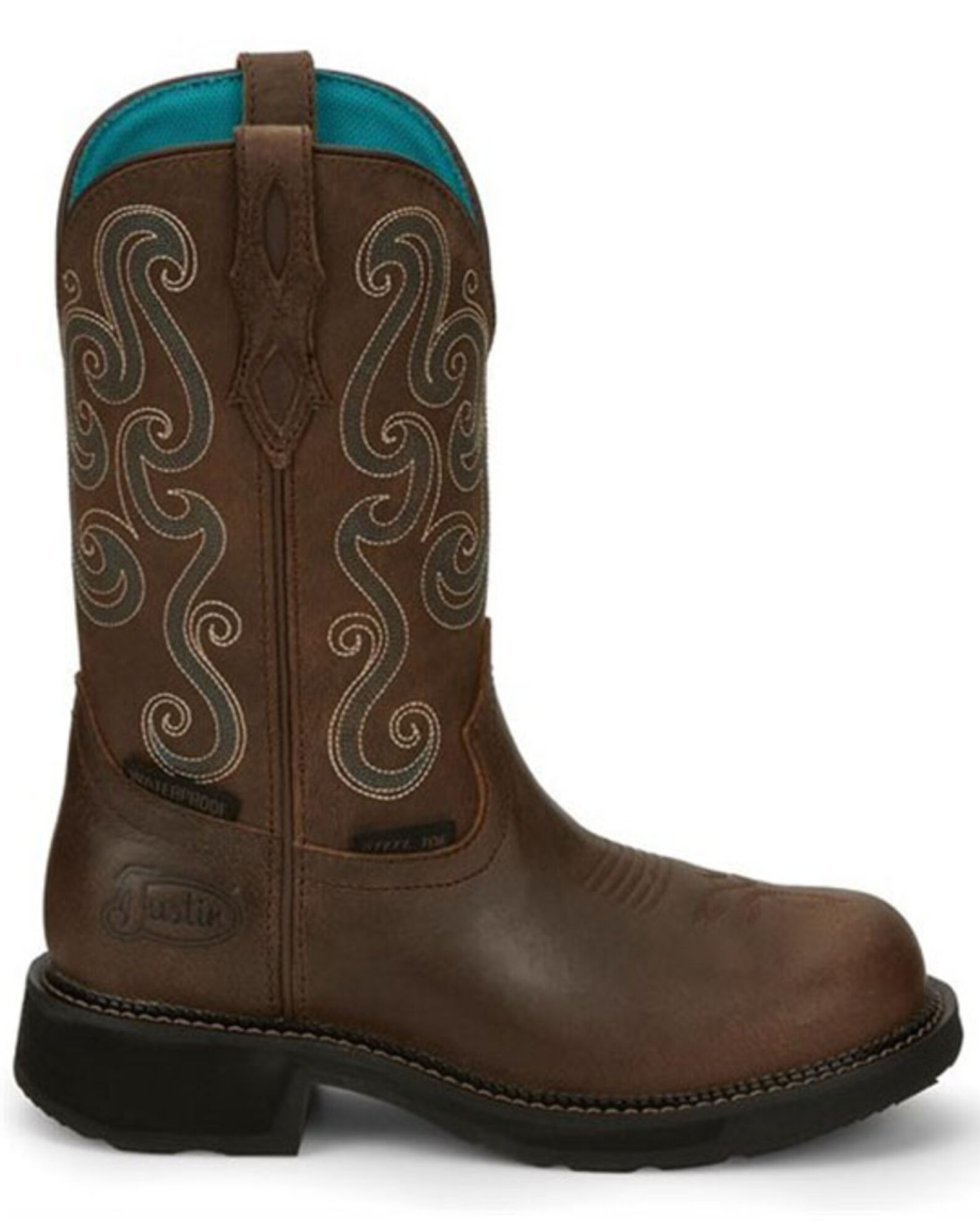 Image #2 - Justin Women's Tasha Waterproof Western Work Boots - Steel Toe, Brown, hi-res