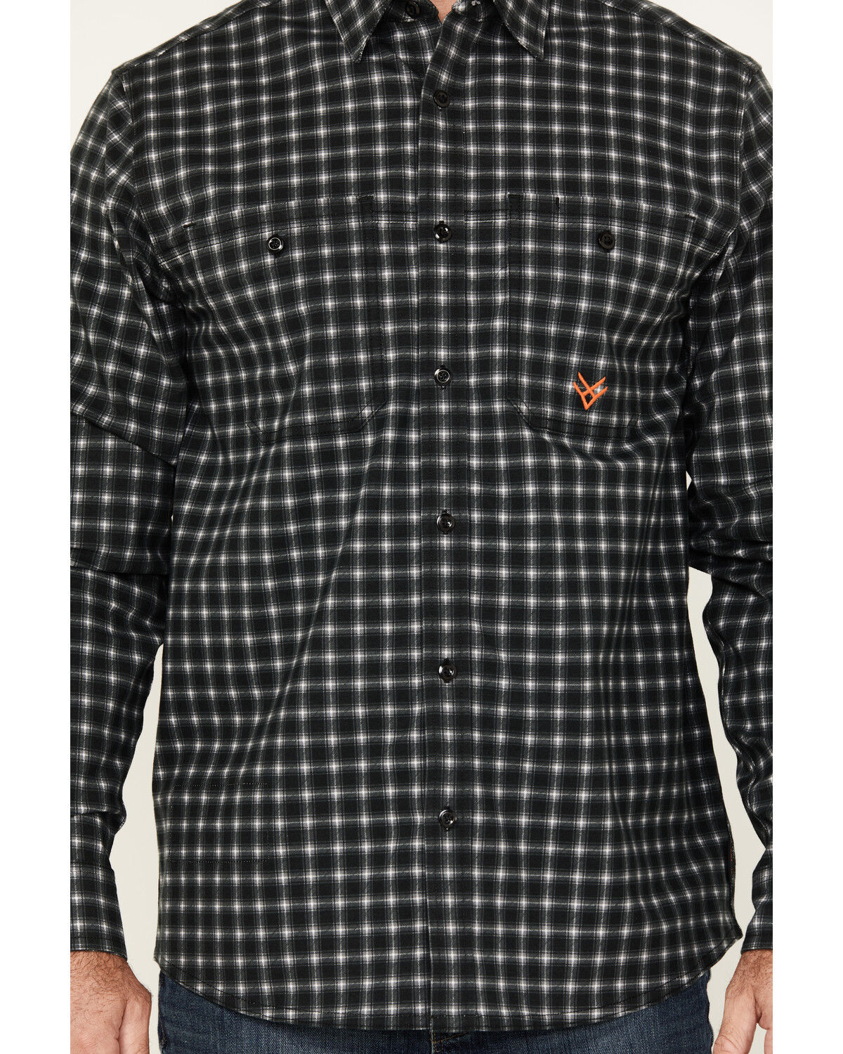 Image #3 - Hawx Men's FR Plaid Print Long Sleeve Button-Down Western Work Shirt, Black, hi-res