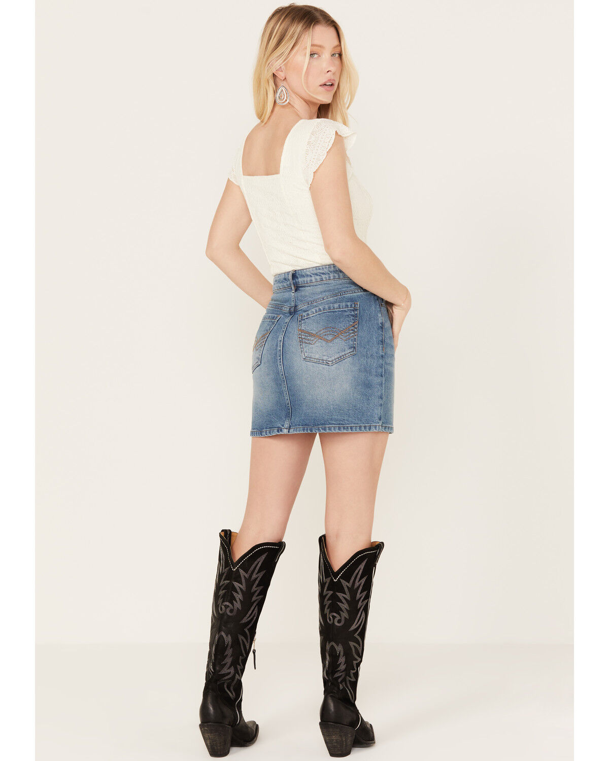 Image #3 - Idyllwind Women's Baryywood High Rise Denim Rhinestone Skirt, Medium Wash, hi-res