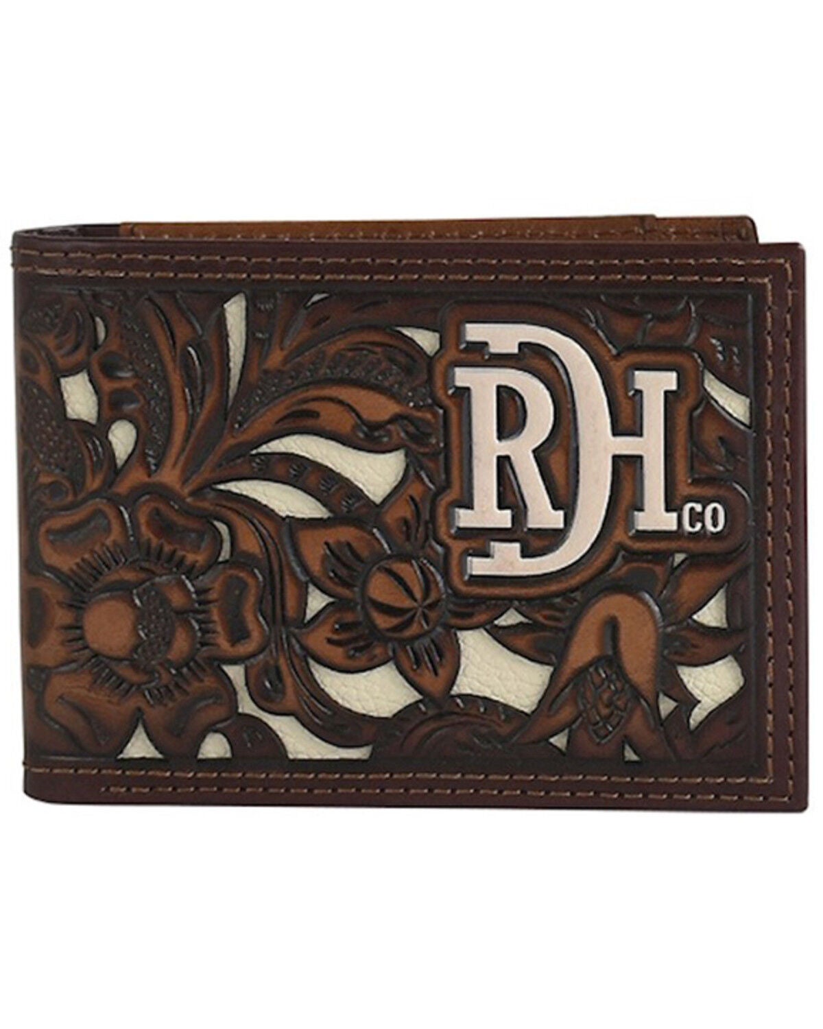 Image #1 - Red Dirt Hat Men's Tooled Inlay Bifold Wallet, Brown, hi-res