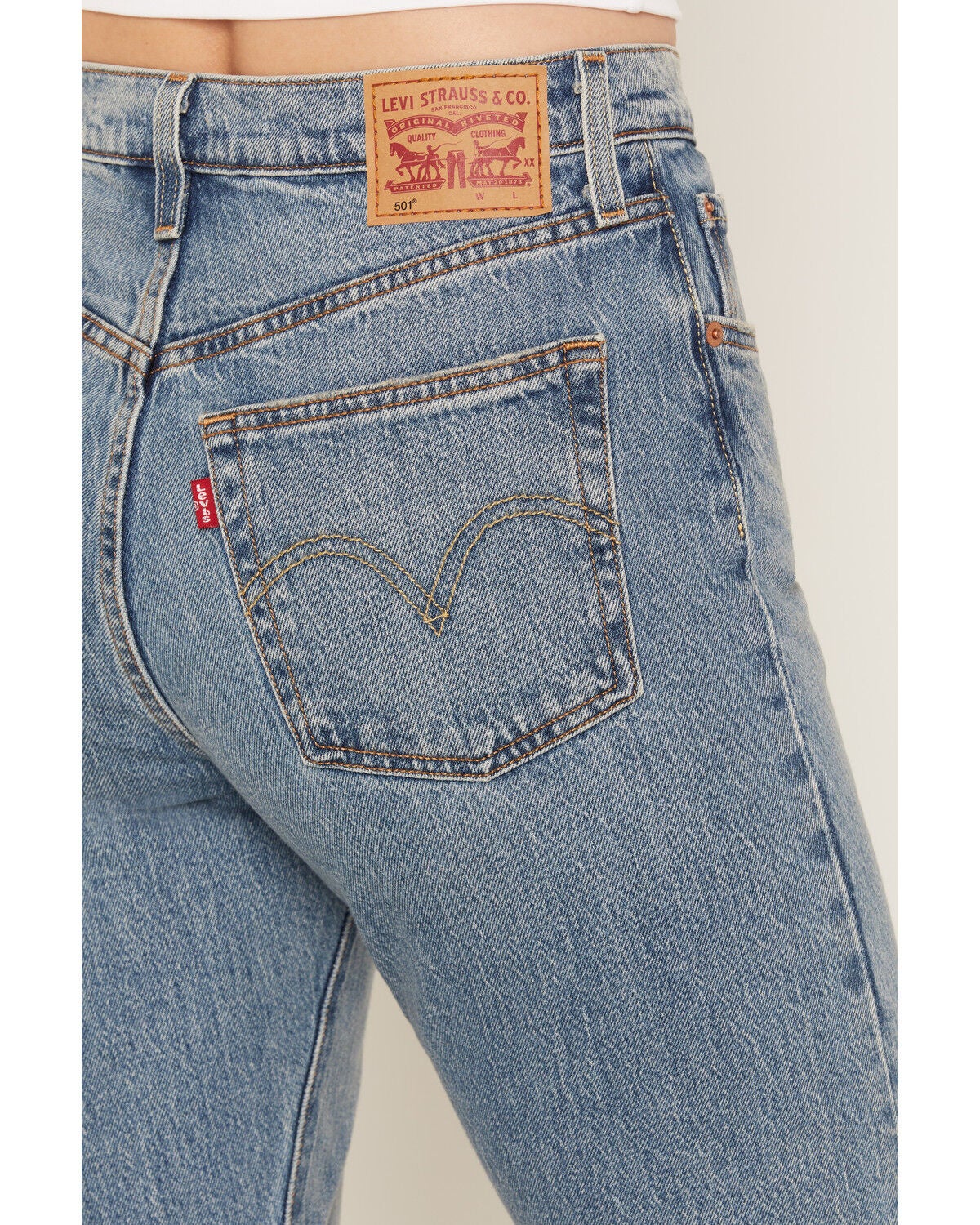 Image #4 - Levi's Women's 501 Medium Wash High Rise Straight Stretch Denim Jeans, Medium Wash, hi-res
