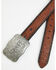 Image #2 - Wrangler Women's Floral Embossed Logo Buckle Belt, Brown, hi-res