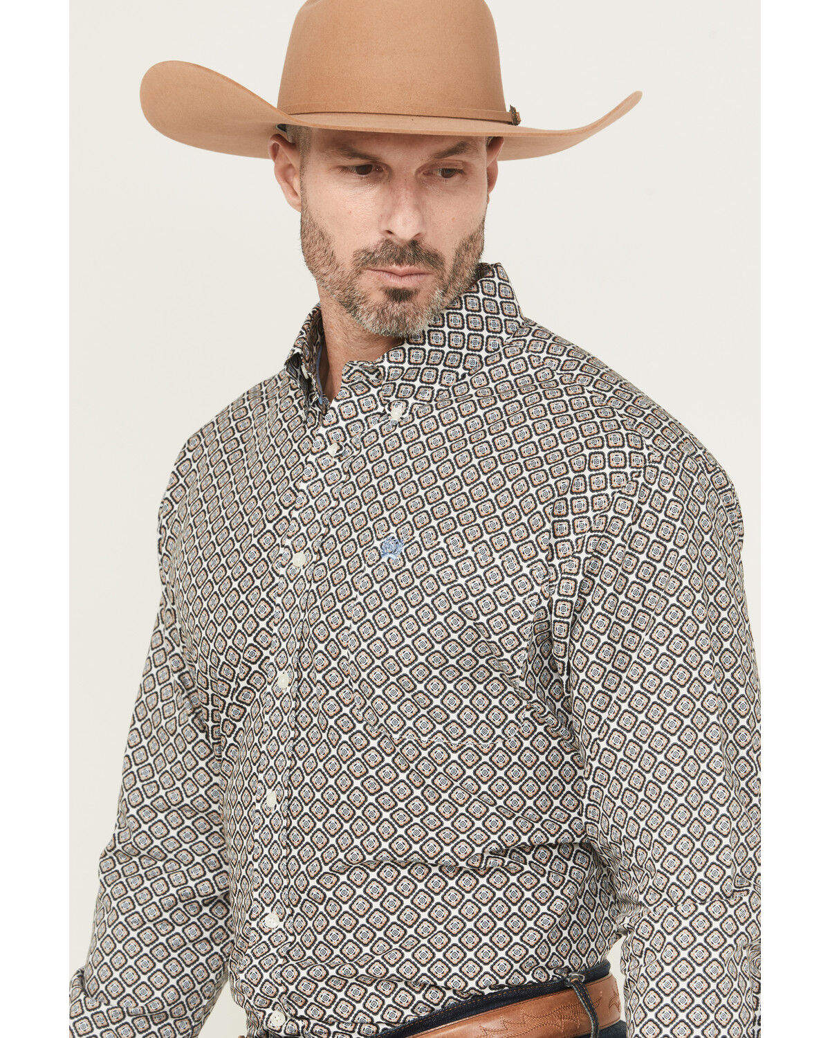 Image #2 - Cinch Men's Medallion Long Sleeve Button-Down Western Shirt, Cream, hi-res
