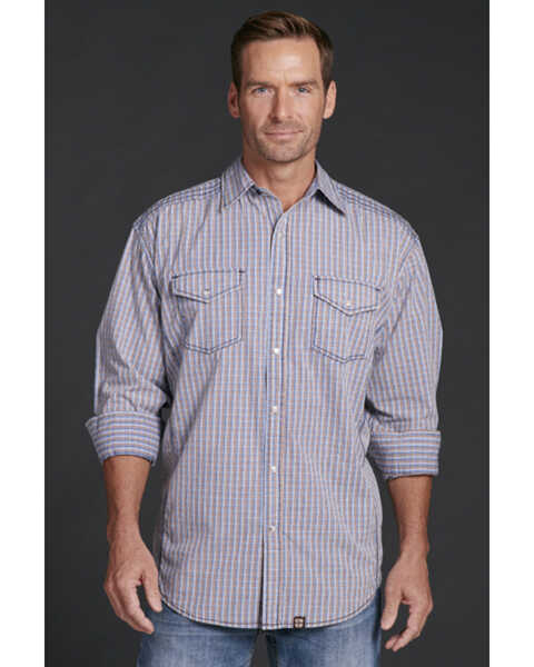 Image #1 - Cowboy Up Men's Plaid Snap Long Sleeve Western Shirt, Blue, hi-res