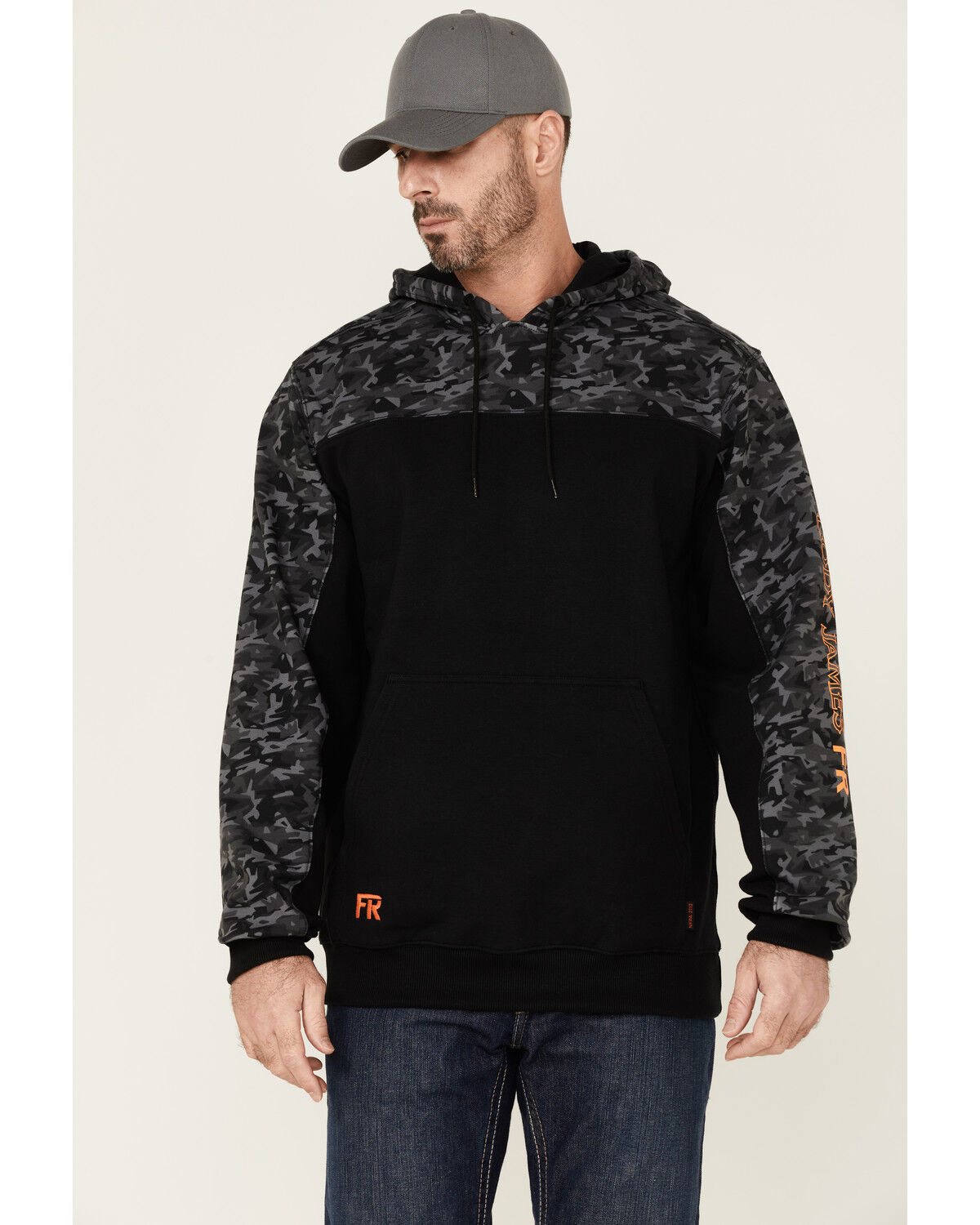 Image #1 - Cody James Men's FR Printed Fleece Hooded Work Sweatshirt, Black, hi-res