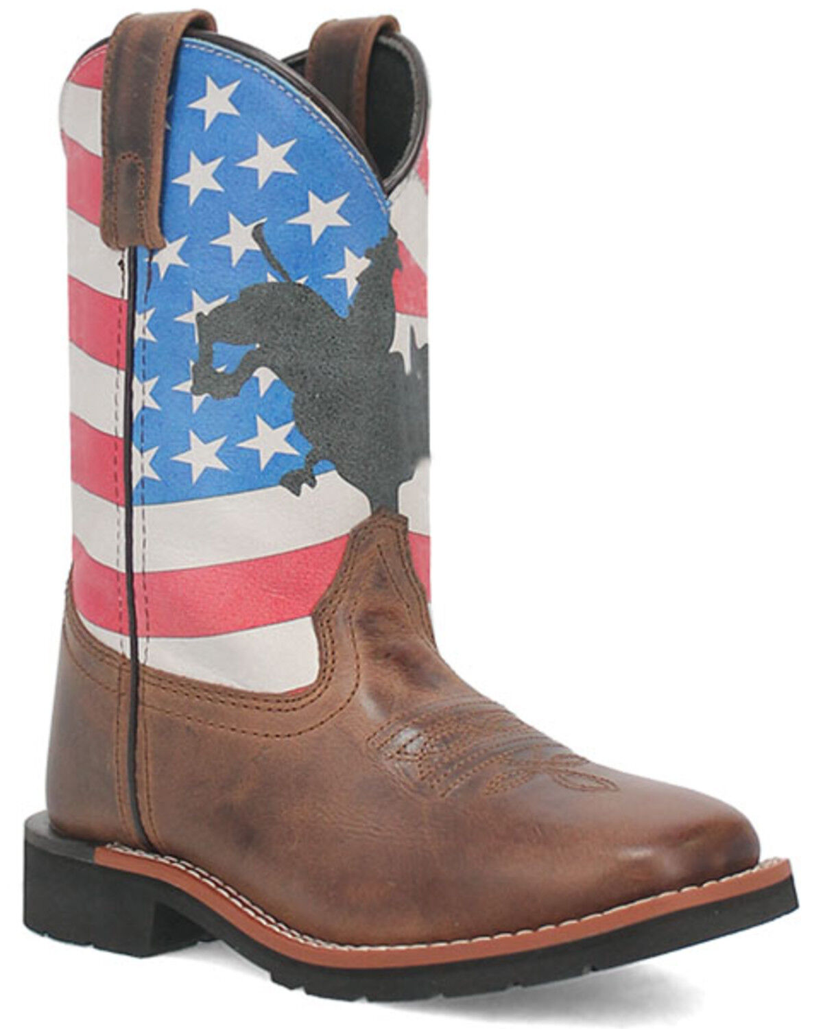 Image #1 - Dan Post Boys' Buckin' Around In The Buck Patriotic Western Boots - Broad Square Toe, Brown, hi-res