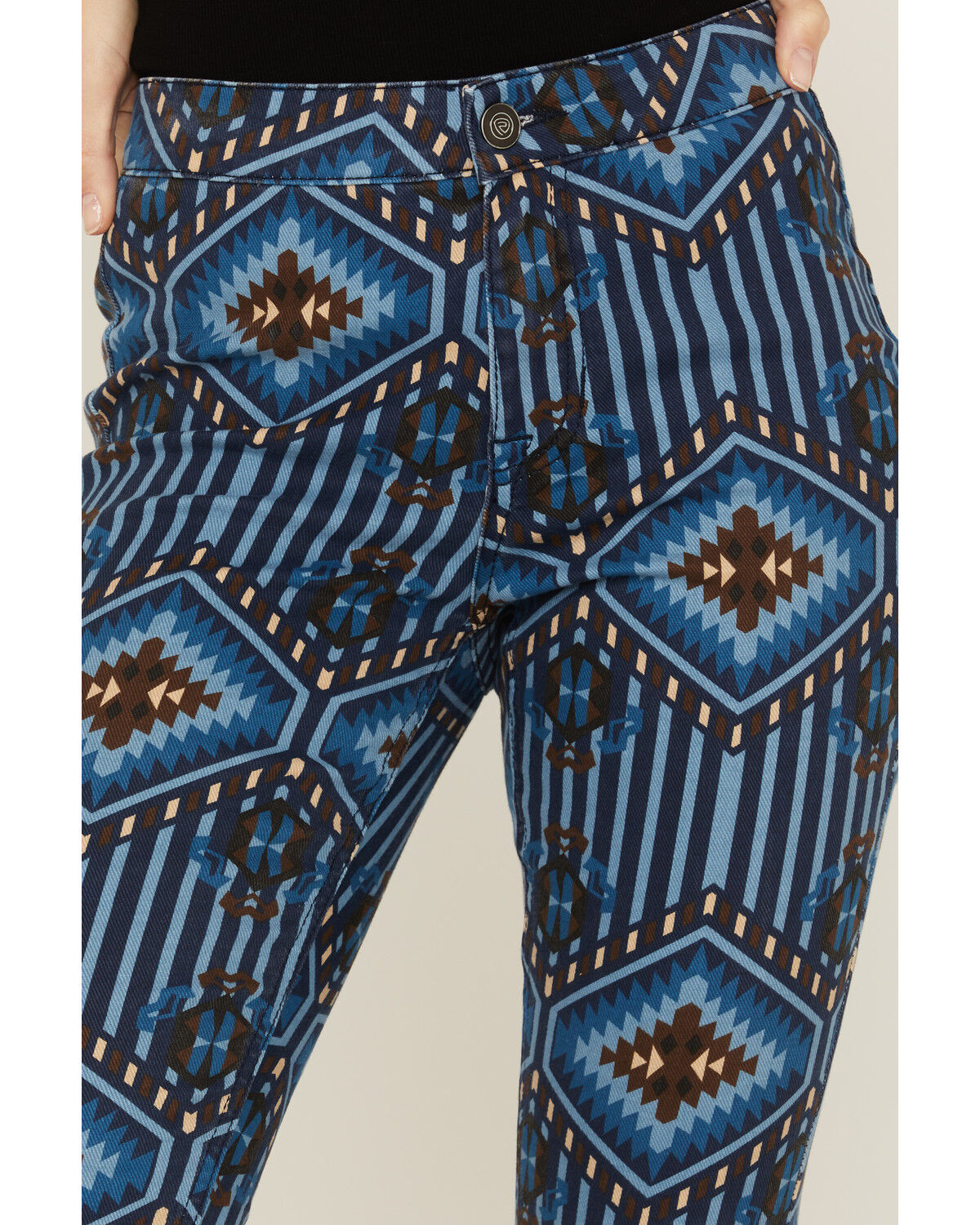 Image #2 - Rock & Roll Denim Women's Southwestern Stripe Flare Jeans, Blue, hi-res
