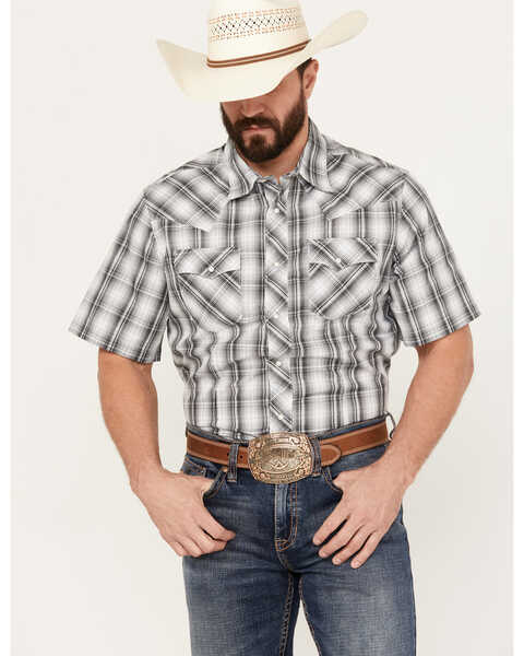 Wrangler Men's Fashion Plaid Print Short Sleeve Snap Western Shirt, Grey, hi-res